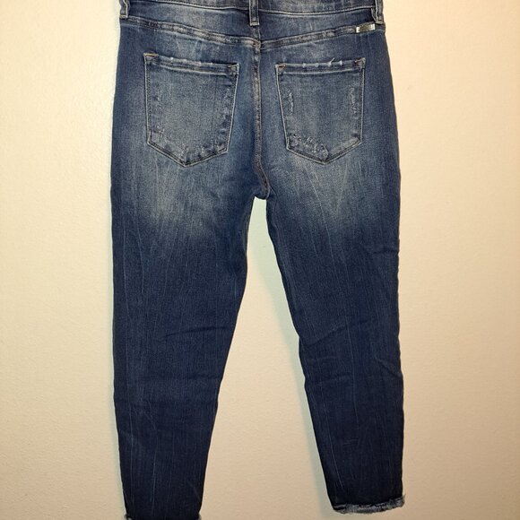 Kancan Estilo Denim Tapered Jeans Size 28 Distressed Blue Mid Rise Raw Hem - Picture 9 of 9